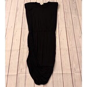 Open Edit Women's Black Ruched Midi Dress‎ Asymmetrical Hem Sleeveless Size M